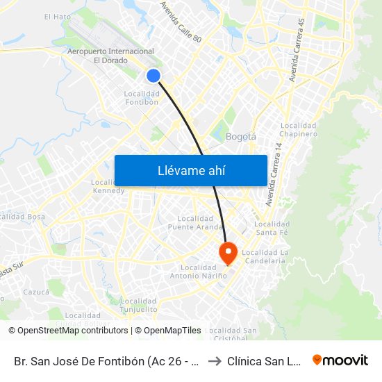 Br. San José De Fontibón (Ac 26 - Kr 96a) to Clínica San Lucas map