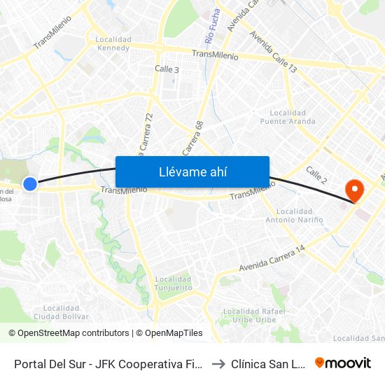 Portal Del Sur - JFK Cooperativa Financiera to Clínica San Lucas map