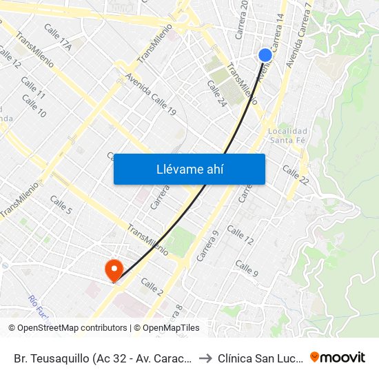 Br. Teusaquillo (Ac 32 - Av. Caracas) to Clínica San Lucas map
