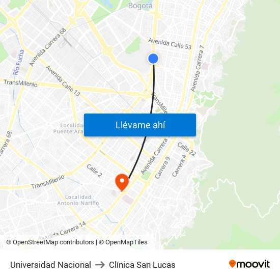 Universidad Nacional to Clínica San Lucas map