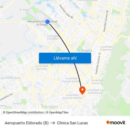 Aeropuerto Eldorado (B) to Clínica San Lucas map