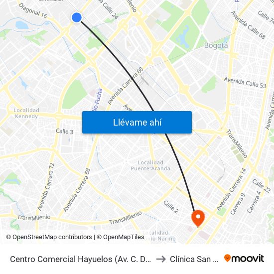 Centro Comercial Hayuelos (Av. C. De Cali - Cl 20) to Clínica San Lucas map