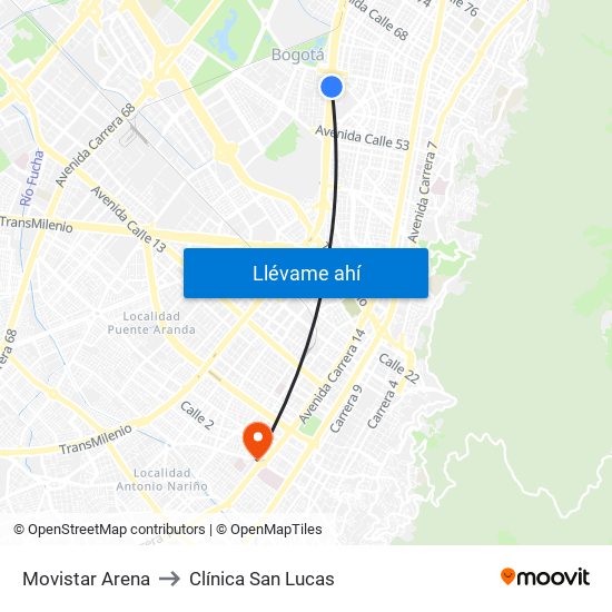 Movistar Arena to Clínica San Lucas map