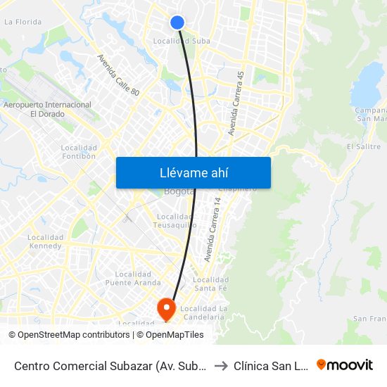 Centro Comercial Subazar (Av. Suba - Kr 91) to Clínica San Lucas map