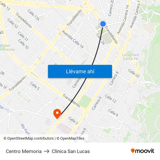 Centro Memoria to Clínica San Lucas map