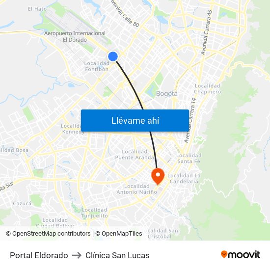 Portal Eldorado to Clínica San Lucas map