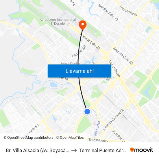 Br. Villa Alsacia (Av. Boyacá - Cl 12a) (A) to Terminal Puente Aéreo Bogotá map