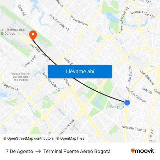 7 De Agosto to Terminal Puente Aéreo Bogotá map