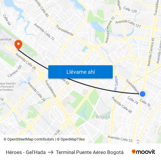 Héroes - Gel'Hada to Terminal Puente Aéreo Bogotá map