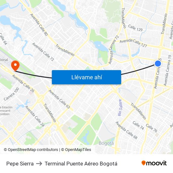 Pepe Sierra to Terminal Puente Aéreo Bogotá map