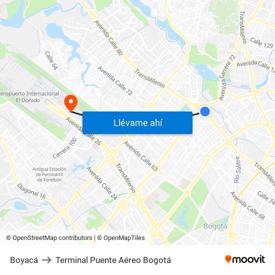 Boyacá to Terminal Puente Aéreo Bogotá map