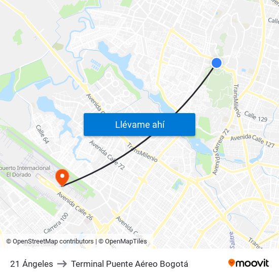 21 Ángeles to Terminal Puente Aéreo Bogotá map