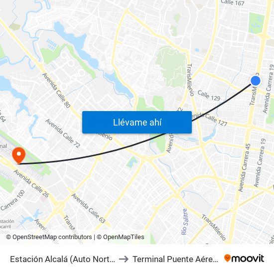 Estación Alcalá - Colegio Santo Tomás Dominicos (Auto Norte - Cl 136) to Terminal Puente Aéreo Bogotá map