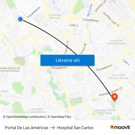 Portal De Las Américas to Hospital San Carlos map