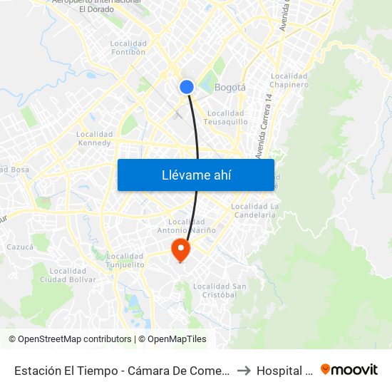 Estación El Tiempo - Cámara De Comercio De Bogotá (Ac 26 - Kr 68b Bis) to Hospital San Carlos map