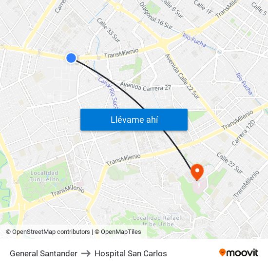 General Santander to Hospital San Carlos map