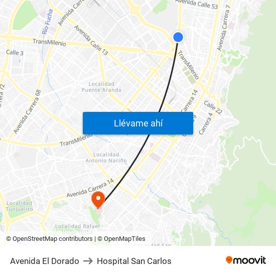 Avenida El Dorado to Hospital San Carlos map