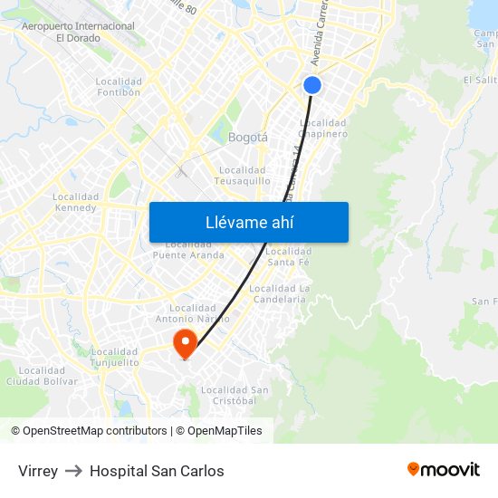 Virrey to Hospital San Carlos map