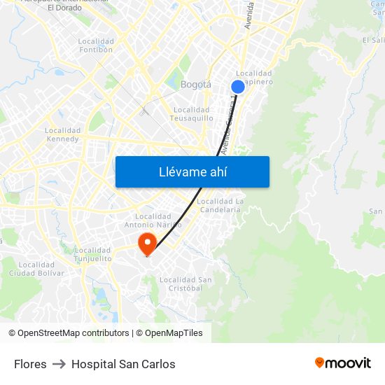 Flores to Hospital San Carlos map