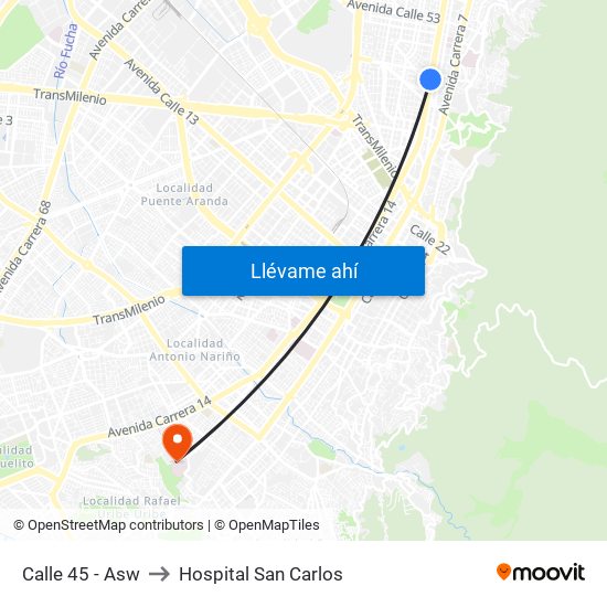 Calle 45 - Asw to Hospital San Carlos map