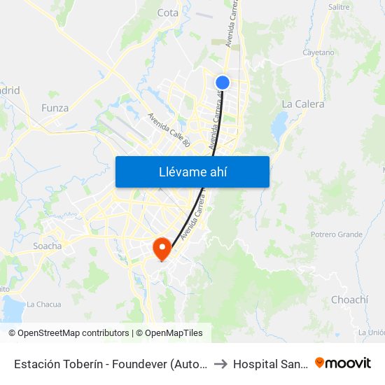 Estación Toberín - Foundever (Auto Norte - Cl 166) to Hospital San Carlos map