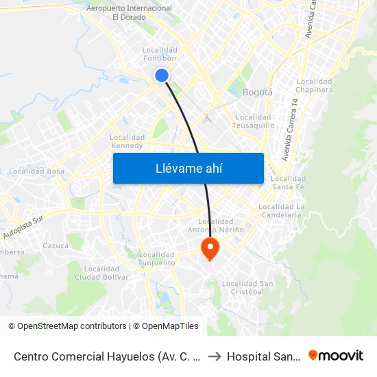 Centro Comercial Hayuelos (Av. C. De Cali - Cl 20) to Hospital San Carlos map