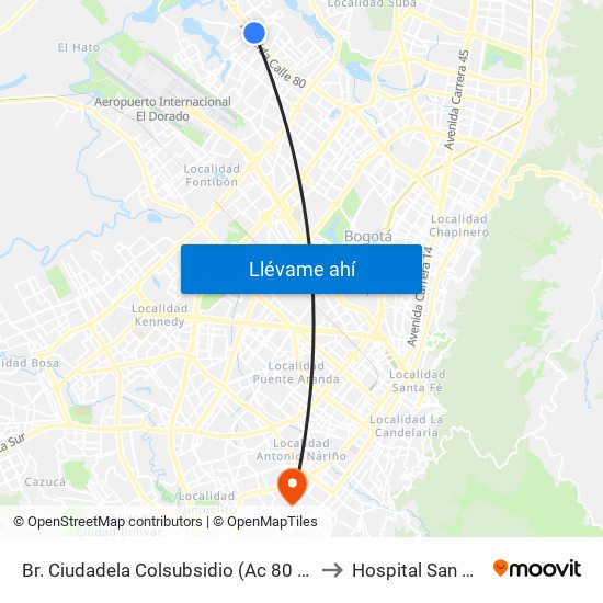 Br. Ciudadela Colsubsidio (Ac 80 - Kr 112a) to Hospital San Carlos map