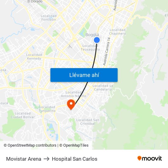 Movistar Arena to Hospital San Carlos map