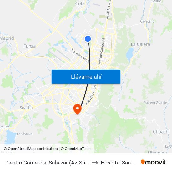 Centro Comercial Subazar (Av. Suba - Kr 91) to Hospital San Carlos map