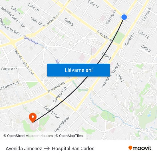 Avenida Jiménez to Hospital San Carlos map