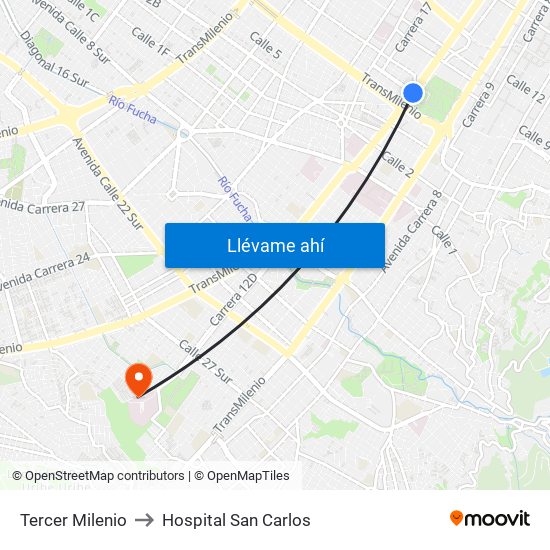 Tercer Milenio to Hospital San Carlos map