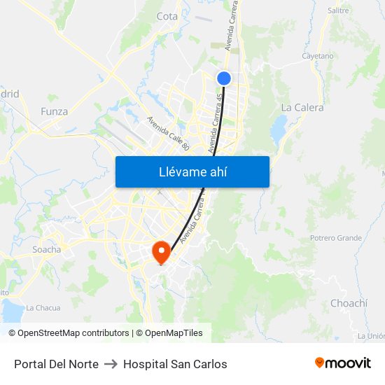 Portal Del Norte to Hospital San Carlos map