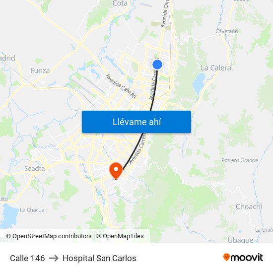 Calle 146 to Hospital San Carlos map