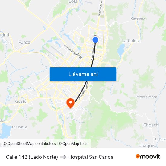 Calle 142 (Lado Norte) to Hospital San Carlos map