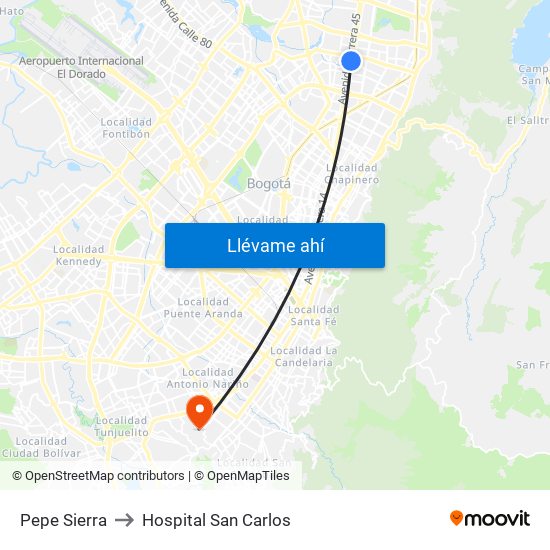 Pepe Sierra to Hospital San Carlos map