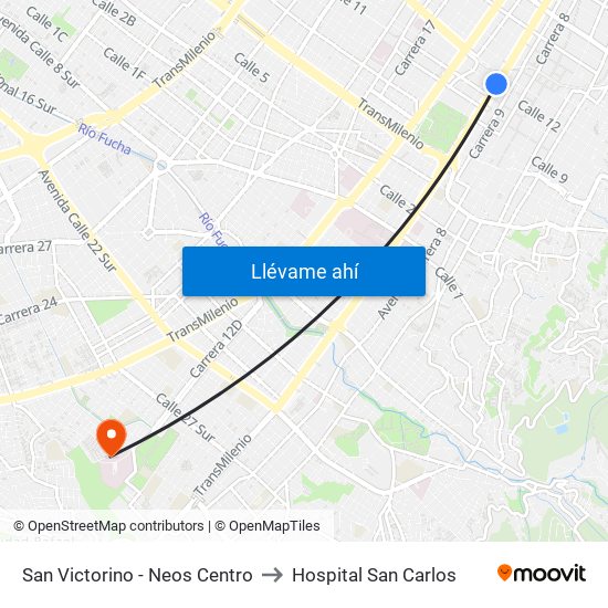 San Victorino - Neos Centro to Hospital San Carlos map