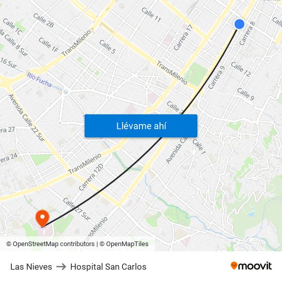 Las Nieves to Hospital San Carlos map