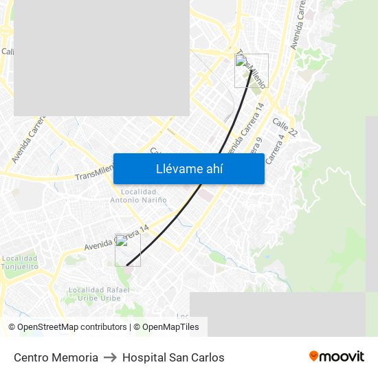 Centro Memoria to Hospital San Carlos map