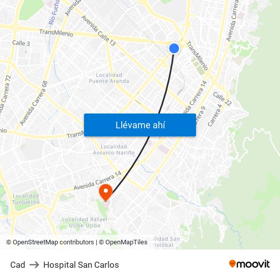 Cad to Hospital San Carlos map
