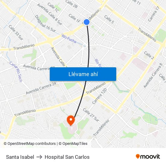 Santa Isabel to Hospital San Carlos map