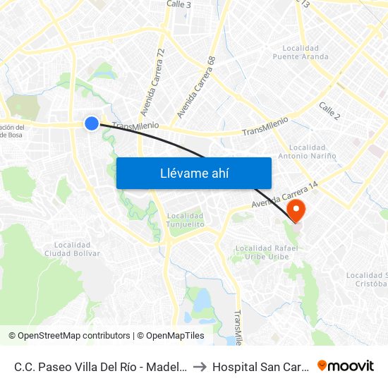 C.C. Paseo Villa Del Río - Madelena to Hospital San Carlos map