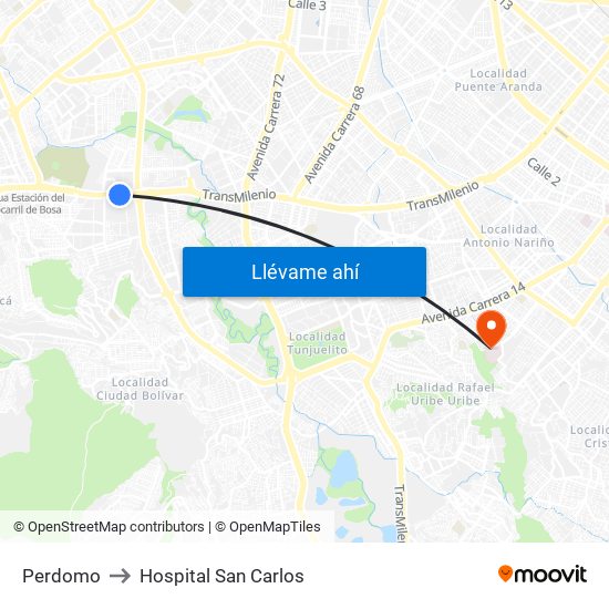 Perdomo to Hospital San Carlos map