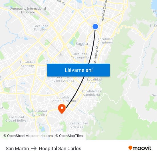 San Martín to Hospital San Carlos map