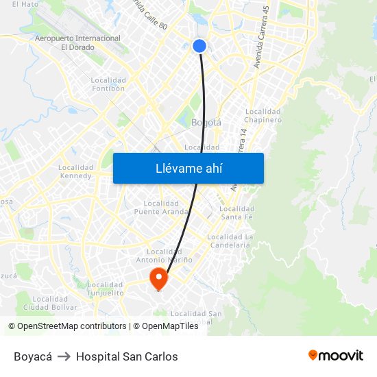 Boyacá to Hospital San Carlos map