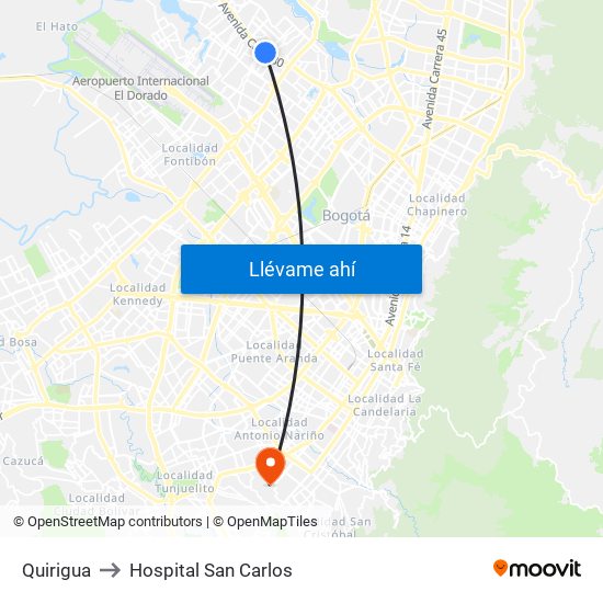 Quirigua to Hospital San Carlos map