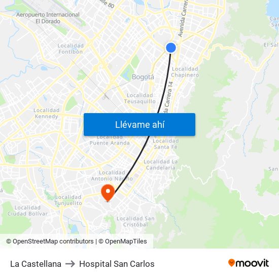 La Castellana to Hospital San Carlos map