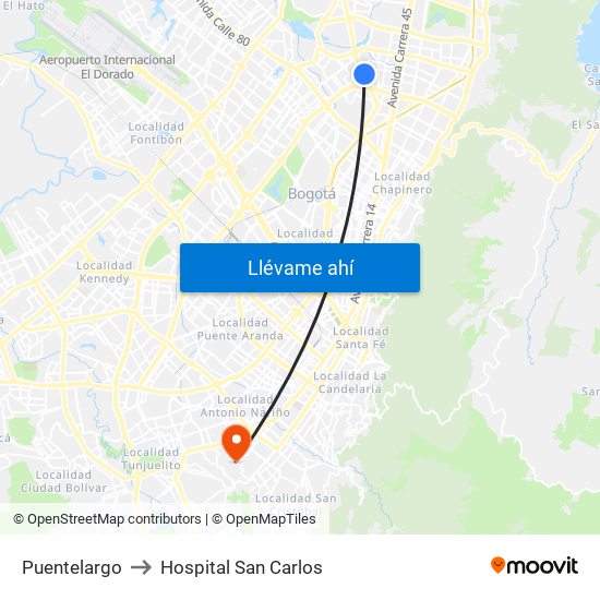 Puentelargo to Hospital San Carlos map