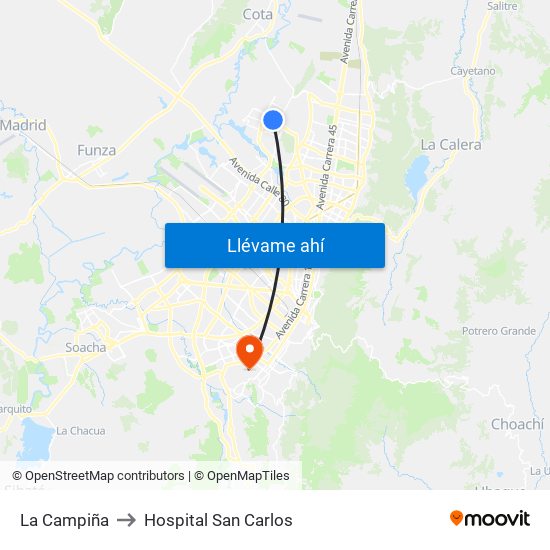 La Campiña to Hospital San Carlos map