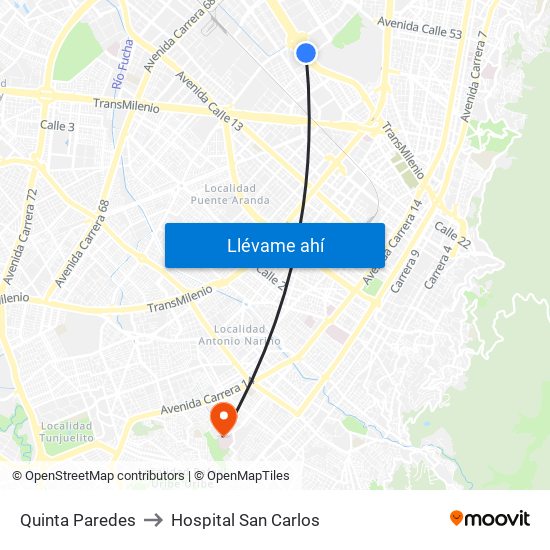 Quinta Paredes to Hospital San Carlos map