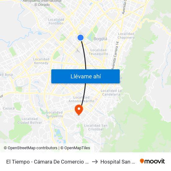 El Tiempo - Cámara De Comercio De Bogotá to Hospital San Carlos map